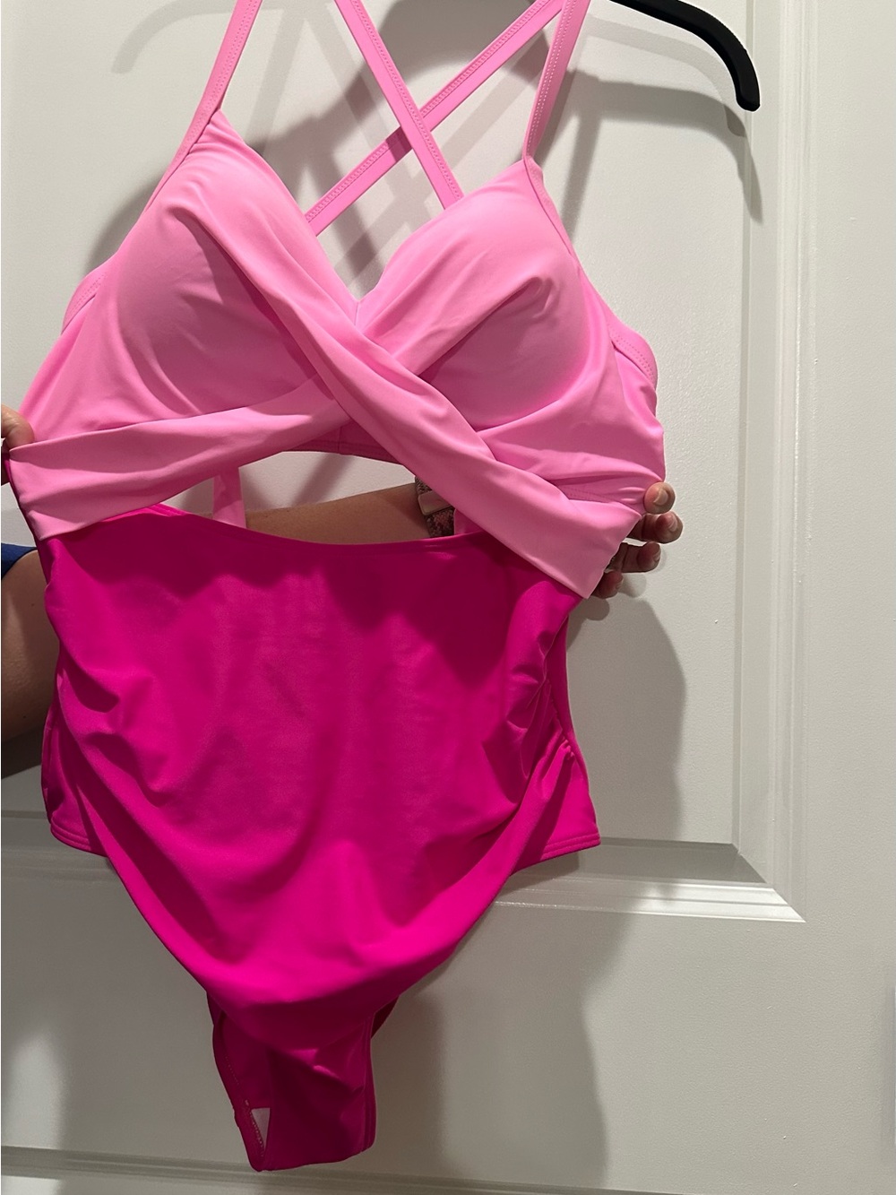 Pink Two-Tone Crisscross One-Piece Swimsuit